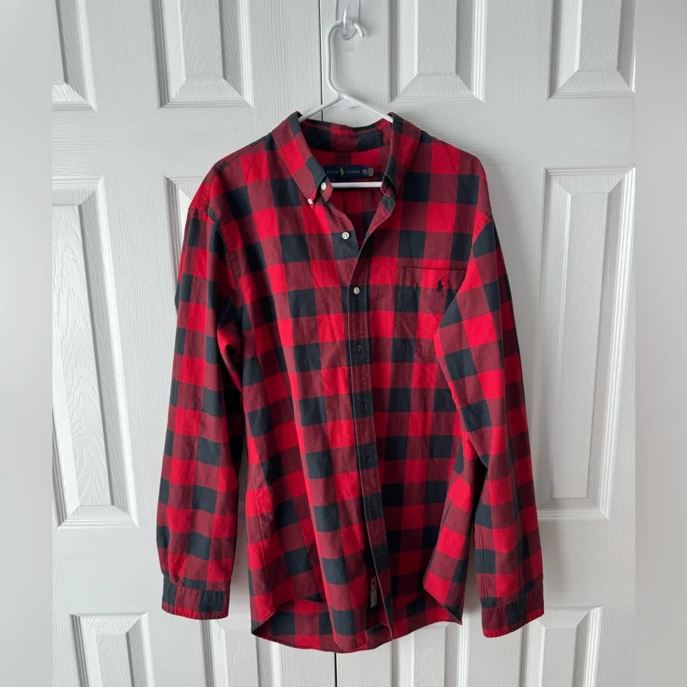 Polo Ralph Lauren Black & Red Buffalo Plaid Button Down Flannel Shirt XXL